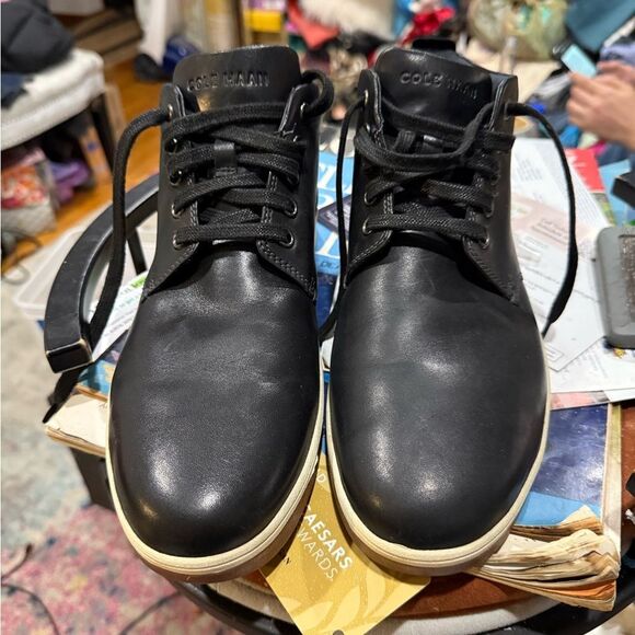 Cole Haan Grand OS Leather High Top Sneakers Mens Size 10.5 Lace Up Black - Picture 1 of 8